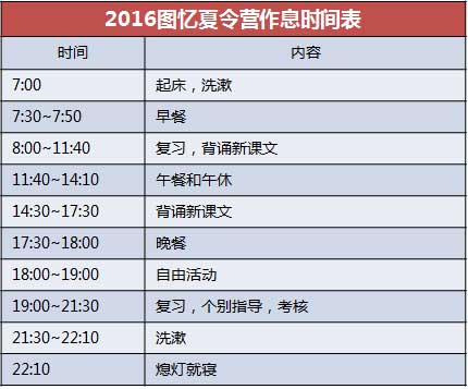 2016图忆夏令营作息表 2016图忆夏令营作息表